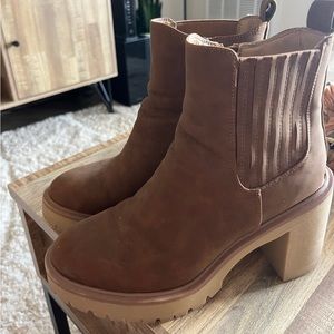 Brown chunky heel boots